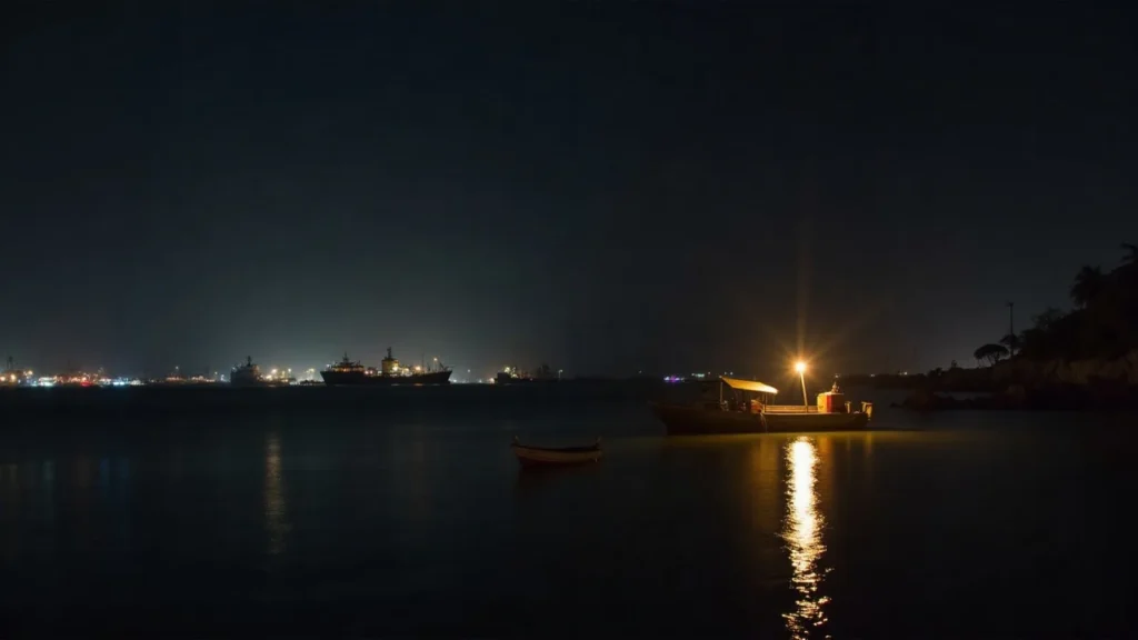 Entering Sorong Harbour at Night