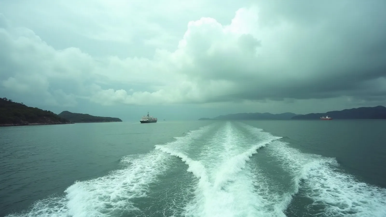The Sorong to Waisai fast ferry leaving the roadstead, the gateway leg into Raja Ampat